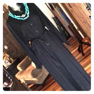 Black button front shirt dress